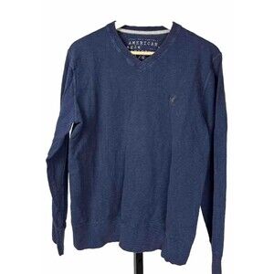 American Eagle Outfitters Sweatshirt Long Sleeve V Neck Top Blue Women Large AEO